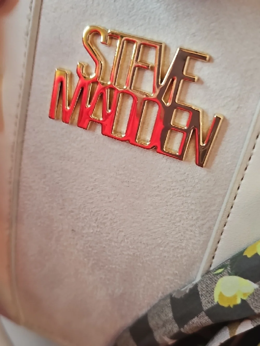 Steve Madden Cream Satchel with Gold Logo and Floral Scarf Accent - Picture 8 of 8